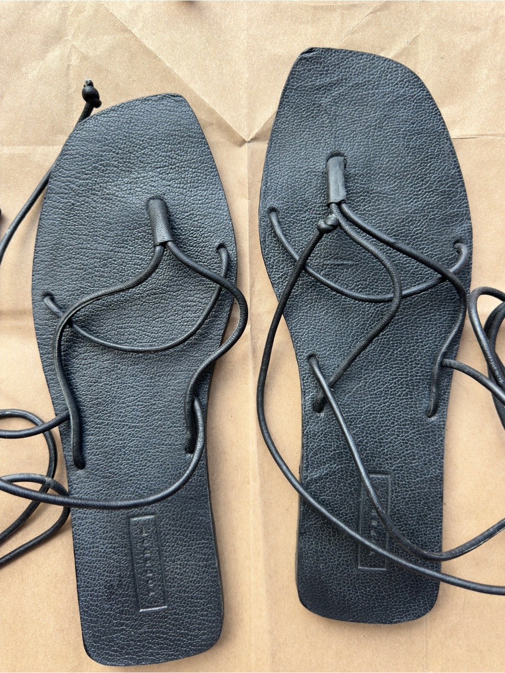 Topshop - Black Lace-Up Strappy Square-Toe Leather Sandals
